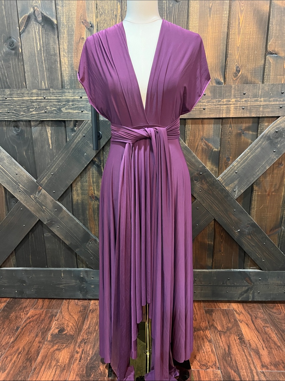 Anthropologie TwoBirds Eggplant Purple‎ Convertible Maxi Dress A Formal Satin